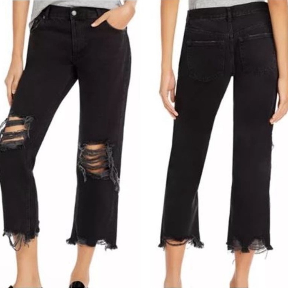 We The Free Black Straight Distressed Crop Jeans